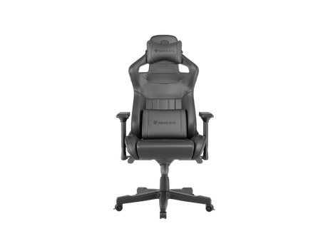 Scaun gaming Genesis Nitro 950, material piele ecologica, reglabil pe inaltime, greutate maxima suportata 150 kg, inaltime scaun reglabil 50 - 55 cm, spatar ajustabil 160°, dimensiuni roti 60mm,  echipat cu piston cu gaz clasa 4, manere 4D, negru