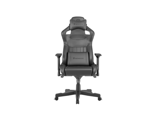Scaun gaming Genesis Nitro 950, material piele ecologica, reglabil pe inaltime, greutate maxima suportata 150 kg, inaltime scaun reglabil 50 - 55 cm, spatar ajustabil 160°, dimensiuni roti 60mm,  echipat cu piston cu gaz clasa 4, manere 4D, negru