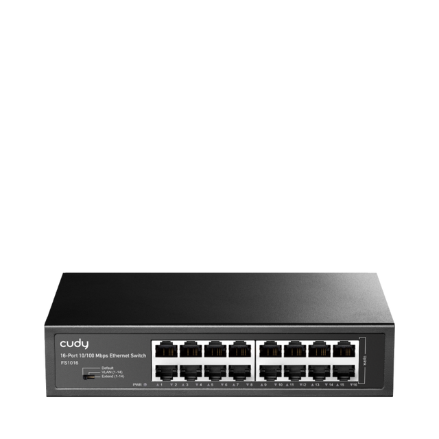 CUDY 16-Port 10/100 Mbps Switch, 16 10/100 Mbps RJ45 Ports, Switch/VLAN/Extend working mode DIP switch, Rack-mountable Steel Case, Power Saving, Plug & Play, Rack-Mount kits included