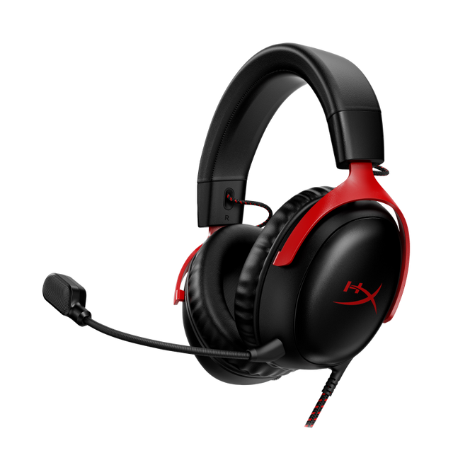 Casti gaming HyperX Cloud III Black-Red, DTS Headphone:X Spatial Audio, drivere 53mm, microfon detasabil cu metal mesh, noise cancelling si indicator LED, jack 3,5mm/USB-C/USB-A, cupe cu spuma cu memorie, multiplatforma, negru-rosu