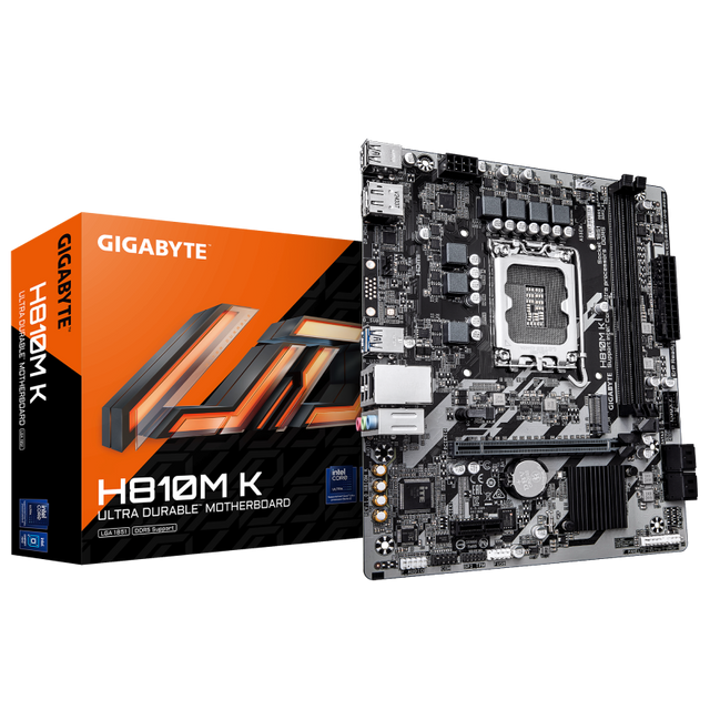Placa de Baza GIGABYTE H810M K LGA1851, 2x DDR5, 1x DP 1x HDMI, 1x PCIE 4.0 x16 1x PCIE 3.0 x1, 1x M.2, 4x SATA 6GB/s, mATX