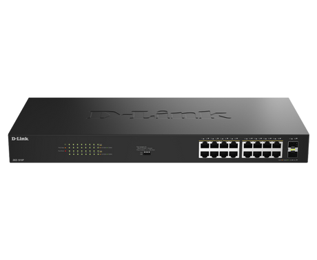 Switch D-Link 16 port GE PoE Unmanaged, capacitate 36 Gbps, standar PoE 802.3af/at, negru