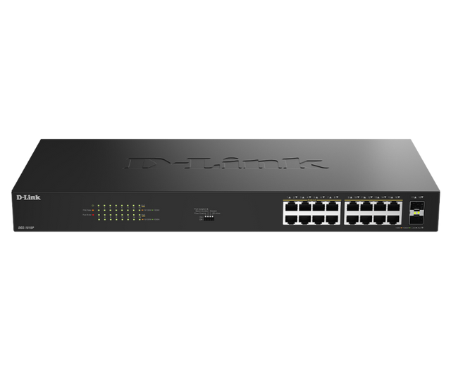 Switch D-Link 16 port GE PoE Unmanaged, capacitate 36 Gbps, standar PoE 802.3af/at, negru