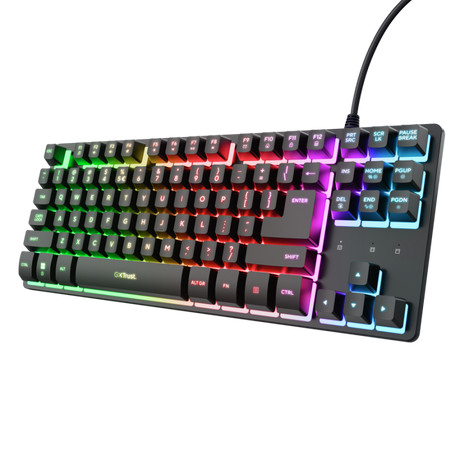 Tastatura Trust cu fir GXT833W Thado TKL, numar butoane 87, interfata USB 2.0, conector USB-A male, compatibila cu PS4, Xbox One, Nintendo Switch, PS5, negru