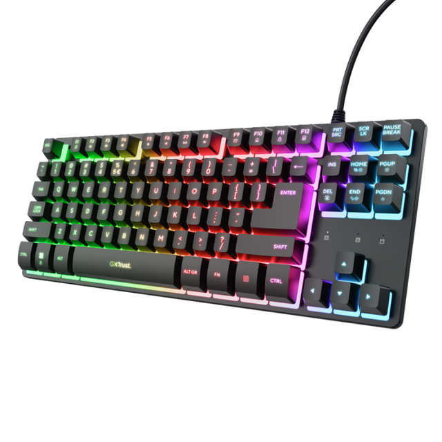 Tastatura Trust cu fir GXT833W Thado TKL, numar butoane 87, interfata USB 2.0, conector USB-A male, compatibila cu PS4, Xbox One, Nintendo Switch, PS5, negru