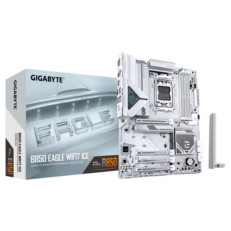Placa de Baza GIGABYTE B850 EAGLE WIFI7 ICE AM5, 4x DDR5, 1x DP 1x HDMI, 1x PCIE 5.0 x16 1x PCIE 4.0 x16 2x PCIE 3.0 x16, 3x M.2, 4x SATA 6GB/s, ATX