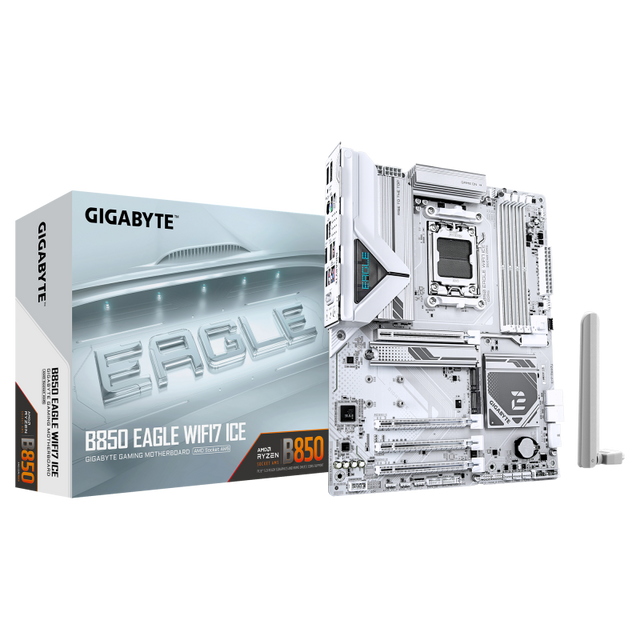 Placa de Baza GIGABYTE B850 EAGLE WIFI7 ICE AM5, 4x DDR5, 1x DP 1x HDMI, 1x PCIE 5.0 x16 1x PCIE 4.0 x16 2x PCIE 3.0 x16, 3x M.2, 4x SATA 6GB/s, ATX