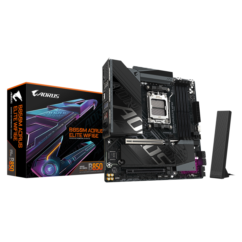 Placa de Baza GIGABYTE B850M AORUS ELITE WIFI6E AM5, 4x DDR5, 1x DP 1x HDMI, 2x PCIE x16, 2x M.2, 4x SATA 6GB/s, mATX