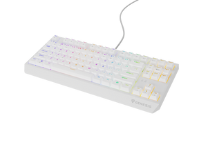 Tastatura gaming mecanica cu fir Genesis Thor 230 TKL, iluminare RGB, switch-uri Brown, 87 taste, 11 butoane multimedia, alb