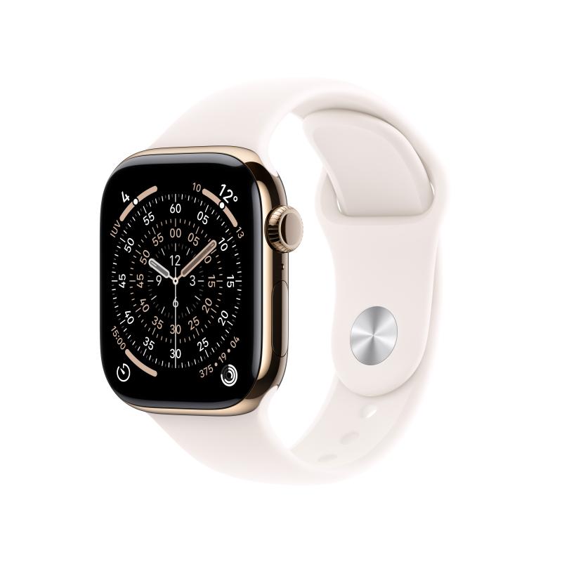 Apple Watch Series 11 GPS + Cellular 46mm Gold Titanium Case with Light Blush Sport Band - S/M