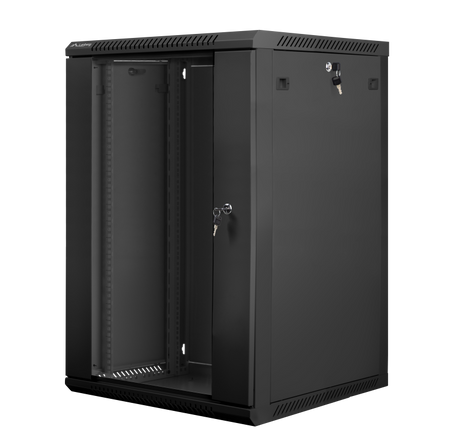 Dulap rack 19" perete 18U / 600x600 (flat pack) cu ușă din sticlă, negru  V2