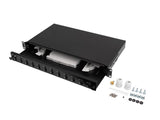 Patch panel fibră rack 19" 1U  12x SC duplex / 12x LC quad, negru + accesorii