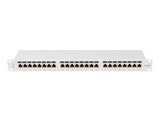 Patch panel 24 porturi 1U 19" Cat.6A FTP cu organizator cabluri, ecranat, gri