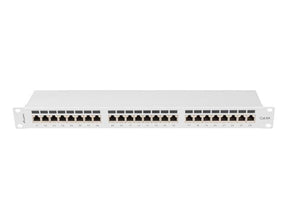 Patch panel 24 porturi 1U 19" Cat.6A FTP cu organizator cabluri, ecranat, gri