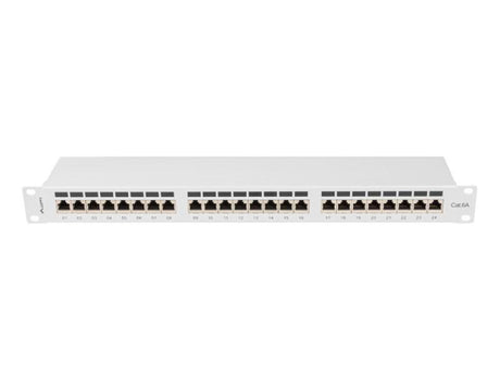 Patch panel 24 porturi 1U 19" Cat.6A FTP cu organizator cabluri, ecranat, gri