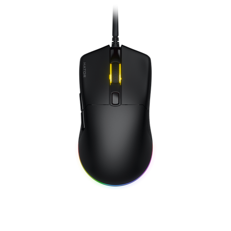 Mouse gaming cu fir Hator Pulsar 3, conectivitate USB, polling rate pana la 1000Hz, senzor Optical PixArt PMW 3311, rezolutie maxima 12000 DPI, switch HATOR® Optical 100M, iluminare RGB 16.8M culori, side switch Kailh 3M, negru