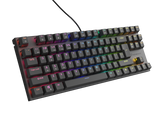 Tastatura gaming mecanica cu fir Genesis Thor 303 TKL, iluminare RGB, switch Linear, switch model Outemu Red, numar taste 87, 11 butoane multimedia, lungime cablu 1.8m, dimensiuni 355 x 136 x 36 mm, negru