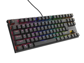 Tastatura gaming mecanica cu fir Genesis Thor 303 TKL, iluminare RGB, switch Linear, switch model Outemu Red, numar taste 87, 11 butoane multimedia, lungime cablu 1.8m, dimensiuni 355 x 136 x 36 mm, negru