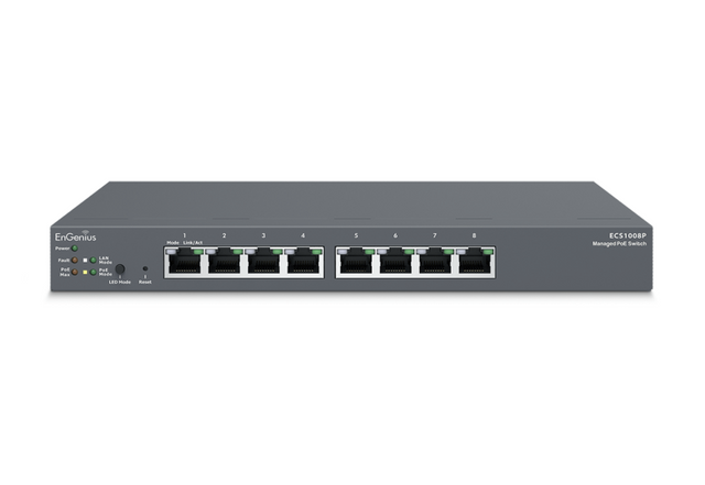 EnGenius Managed / stand-alone Desktop 8-port 55W GbE  Switch (PoE) 8-port GbE PoE.af 55W L2+ DT Cloud Management Switch
