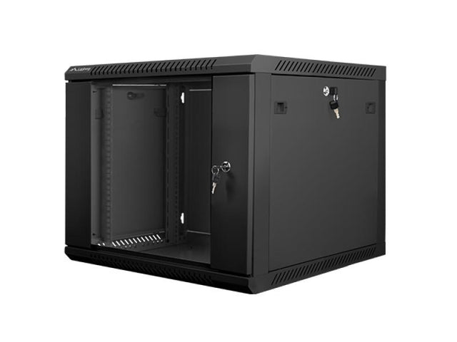 Dulap rack de perete 19", 9U, 600x600 mm, usa din sticla, negru, V2