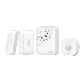 Smart IoT Hub with Chime SPEC: 2.4 GHz, 868 MHz, 100-240 V~, 50/60 Hz, Plug-in FEATURE: 90dB Adjustable Audio Alarm, 19 Ringtones, Up to 65 Switches, Sensors or Buttons, Mute Button, Easy Setup, Device Sharing, Flame- Retardant, Tapo App