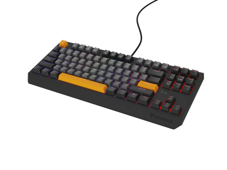 Tastatura gaming mecanica cu fir Genesis Thor 230 TKL, iluminare RGB, switch Linear, switch model Outemu Red, numar taste 87, 11 butoane multimedia, lungime cablu 1.6m, dimensiuni 363 x 155 x 39 mm, gri