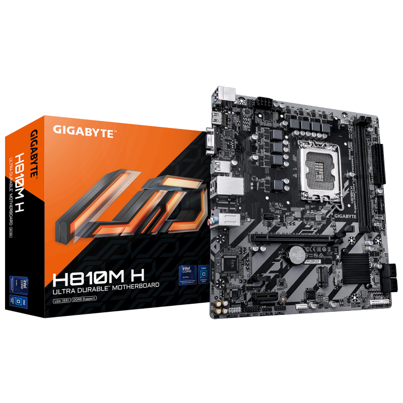 Placa de Baza GIGABYTE H810M H LGA1851, 2x DDR5, 1x HDMI 1x D-Sub, 1x PCIE 4.0 x16 1x PCIE 3.0 x1, 1x M.2, 4x SATA 6GB/s, mATX