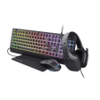 Kit Trust GXT 792 Quadrox 4-in-1, kitul contine: casti gaming, tastatura gaming, mouse gaming, mousepad, adaptor