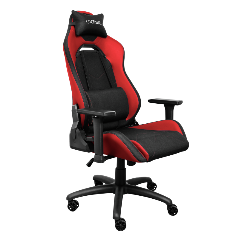 Scaun gaming Trust GXT 714B Ruya Comfortable, roti, ridicare pe gaz clasa 4, adjustabil pe inaltime, material plastic + PU leather, greutate maxima suportata 150 kg, negru/rosu