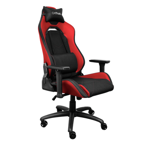 Scaun gaming Trust GXT 714B Ruya Comfortable, roti, ridicare pe gaz clasa 4, adjustabil pe inaltime, material plastic + PU leather, greutate maxima suportata 150 kg, negru/rosu