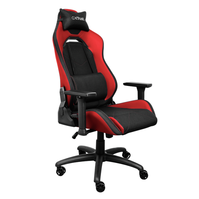 Scaun gaming Trust GXT 714B Ruya Comfortable, roti, ridicare pe gaz clasa 4, adjustabil pe inaltime, material plastic + PU leather, greutate maxima suportata 150 kg, negru/rosu