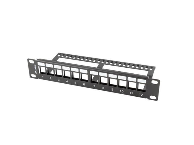 Patch panel gol 12 porturi 1U cu organizator pentru module Keystone, negru