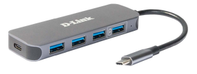 Hub D-Link USB 5 in 1, 4 porturi + 1 port USB-C cu power delivery