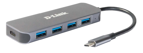 Hub D-Link USB 5 in 1, 4 porturi + 1 port USB-C cu power delivery