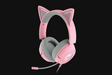 Casti Razer Kraken Kitty V3 X, frecventa raspuns 20 Hz – 28 kHz, sensibilitate 98 dBSPL / mW at 1 kHz by HATS si microfon unidirectional, sensibilitate microfon -42 ± 3 dBV / Pa, 1 kHz, roz