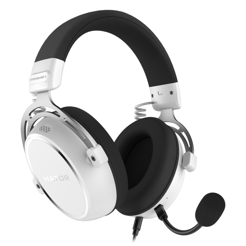 Casti gaming cu fir Hator Hypergang 3, material membrana compozit, frecventa raspuns 10Hz-44kHz, impendanta 32Ω, putere maxima 30mW, microfon detasabil unidirectional, sensibilitate -38 ±3dB, alb
