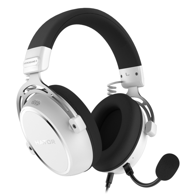 Casti gaming cu fir Hator Hypergang 3, material membrana compozit, frecventa raspuns 10Hz-44kHz, impendanta 32Ω, putere maxima 30mW, microfon detasabil unidirectional, sensibilitate -38 ±3dB, alb