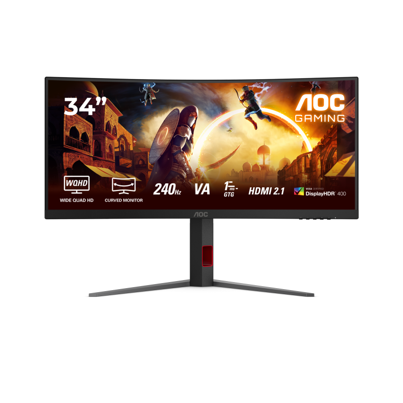 Monitor Gaming AOC CU34G4Z, 34", 3440 x 1440 pixeli, Black, Red, 3 ani Garantie