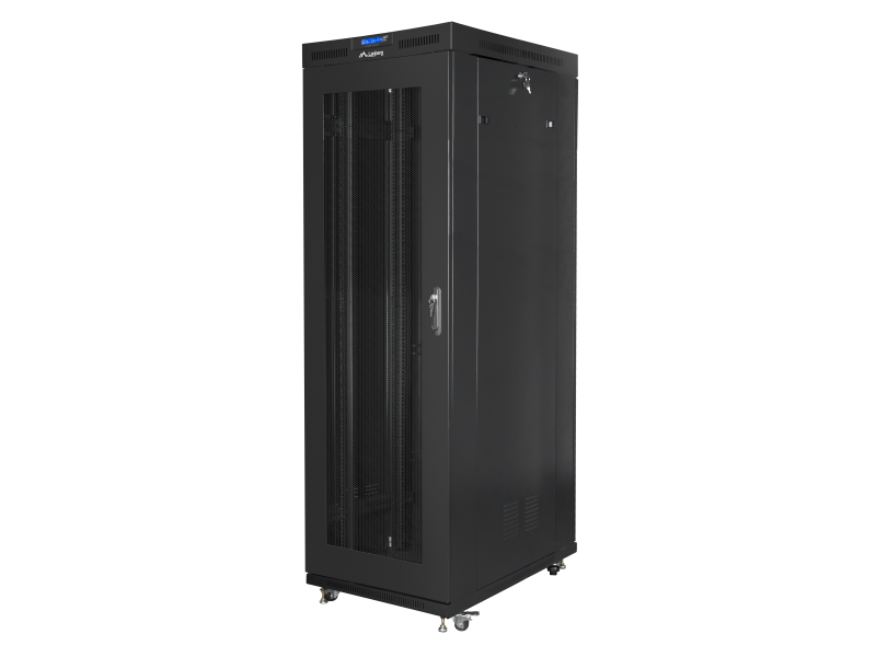 Cabinet rack Lanberg Free standing, size 19", ITC 27U, maximum static load 1200 kg, LCD panel, 6 slot uri pentru ventilatoare, greutate 111 kg, negru