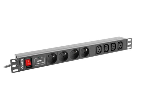 Unitate distributie alimentare PDU 19", 1U, 16A, 4 prize  si 4 prize IEC C13, negru