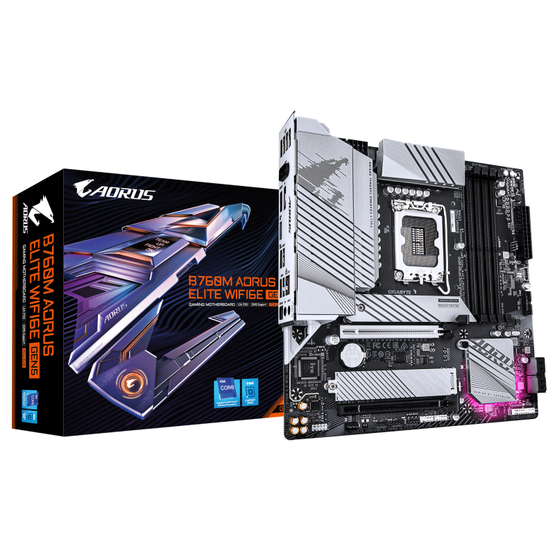 Placa de Baza GIGABYTE B760M AORUS ELITE WIFI6E GEN5 LGA1700, 4x DDR5, 1x HDMI 1x DP, 1x PCIE 5.0 x16 1x PCIE 4.0 x16, 2x M.2, 4x SATA 6GB/s, mATX