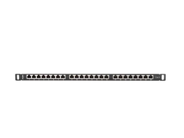 Patch panel 24 porturi 0,5U 19" Cat.6 FTP cu organizator cabluri, ecranat, negru