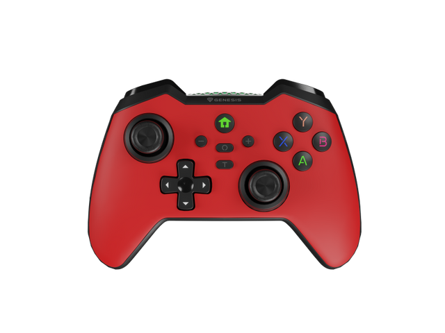 Controller wireless Genesis Mangan 400, tip Analog/Digital, interfata USB, bluetooth, numar butoane 19, lungime cablu 200 cm, acumulator 000 mAh, compatibilitate Android, iOS, MAC, Windows 10,11,7,8, rosu