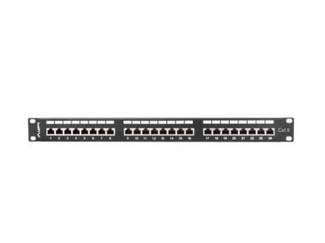 Patch panel 24 porturi 1U 19" Cat.6 FTP cu organizator cabluri, ecranat, negru