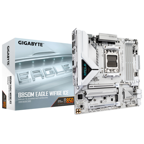 Placa de Baza GIGABYTE B850M EAGLE WIFI6E ICE AM5, 4x DDR5, 1x HDMI 2x DP, 1x PCIE 5.0 x16 1x PCIE 3.0 x16, 2x M.2, 4x SATA 6GB/s, mATX