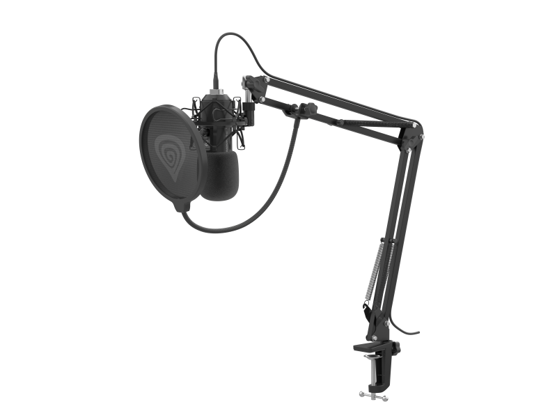 Microfon Genesis Radium 400 G2 Studio, tip condenser, model cardioid, suport fix, conectivitate USB-C, USB-A, raspuns in frecventa 20 - 20000 Hz, sensibilitate -29 dB, lungime cablu 250 cm, negru