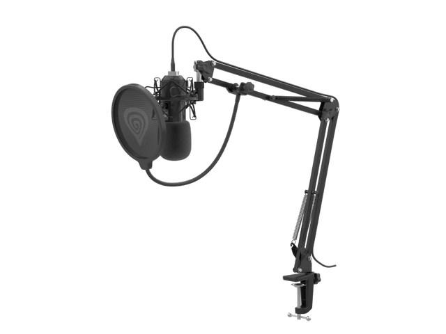 Microfon Genesis Radium 400 G2 Studio, tip condenser, model cardioid, suport fix, conectivitate USB-C, USB-A, raspuns in frecventa 20 - 20000 Hz, sensibilitate -29 dB, lungime cablu 250 cm, negru
