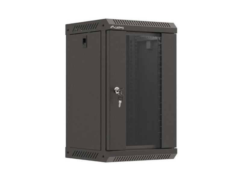 Dulap rack 10" perete 9U / 300x300 (flat pack) cu ușă din sticlă, negru