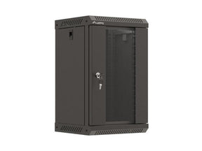 Dulap rack 10" perete 9U / 300x300 (flat pack) cu ușă din sticlă, negru