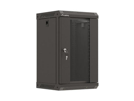 Dulap rack 10" perete 9U / 300x300 (flat pack) cu ușă din sticlă, negru